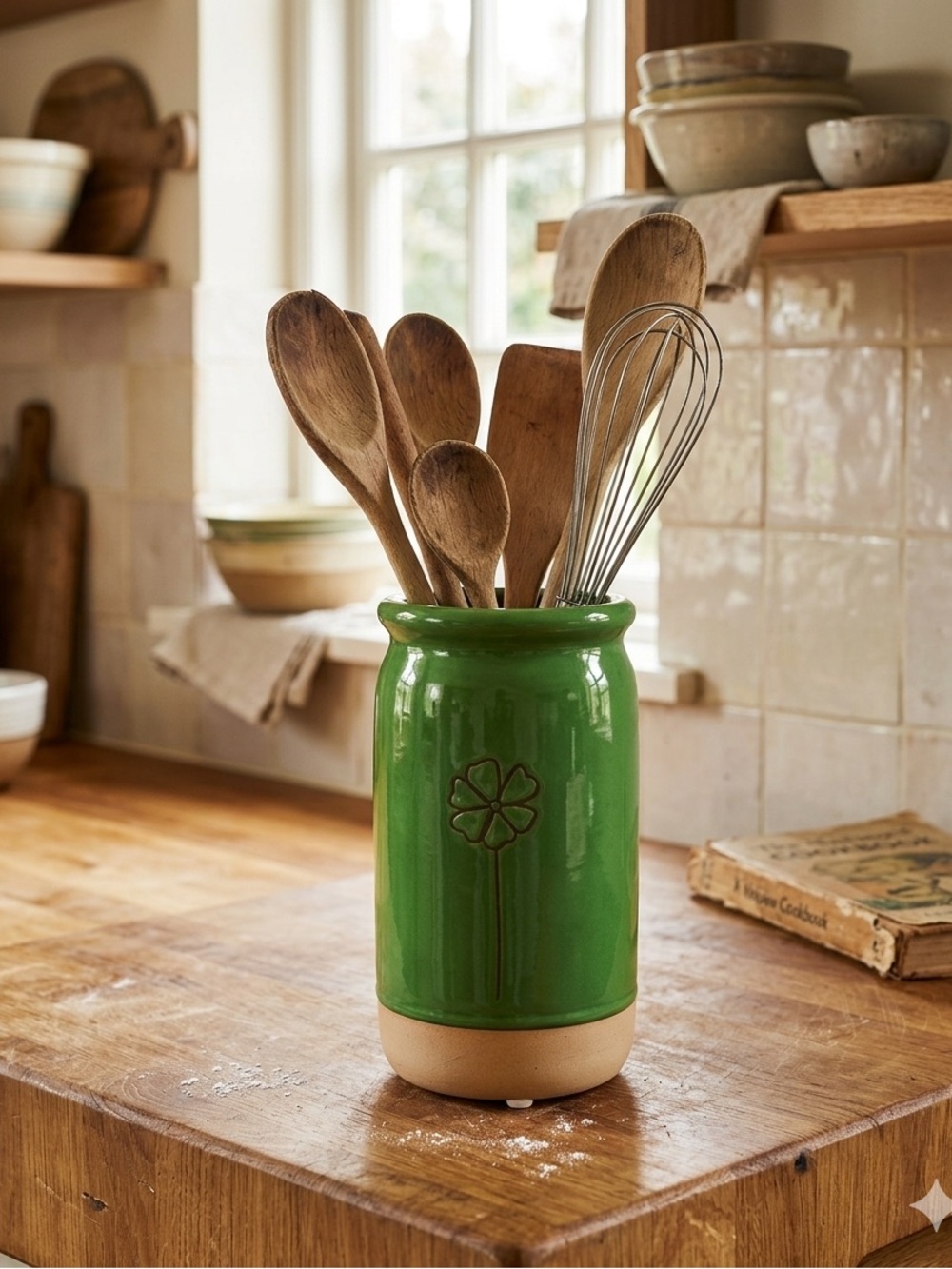 Green Ceramic Flower Utensil Holder